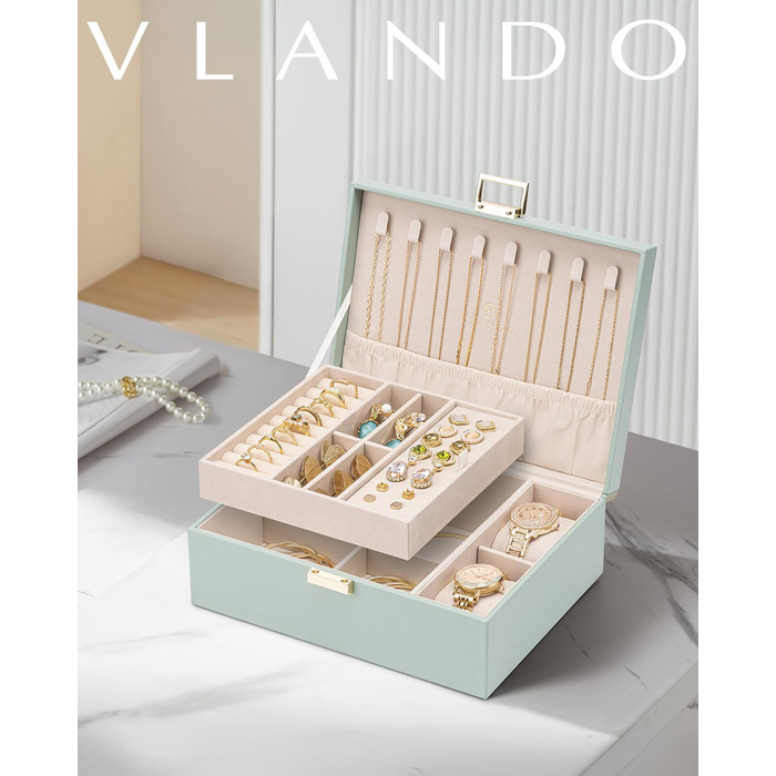 Шкатулка для прикрас Vlando, зелена, з відділеннями для годинників, персні, сережки, намиста