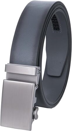 Чоловічий шкіряний ремінь VRLEGEND з автоматичною застібкою (ратинг) без дірок для ділового костюма, розмір регулюється, з подарунковою коробкою, сірий