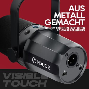 Мікрофон FDUCE SL40: Динамічний для подкастів, стрімінгу та запису. USB/XLR, XLR вихід, LED кнопка Mute, кардіоїдна мембрана, чорний