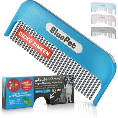 BluePet Зачарований гребінь з патентованими обертовими зубцями: легко розплутує та вичісує шерсть. Ідеальний для собак та котів з довгою шерстю (синій)