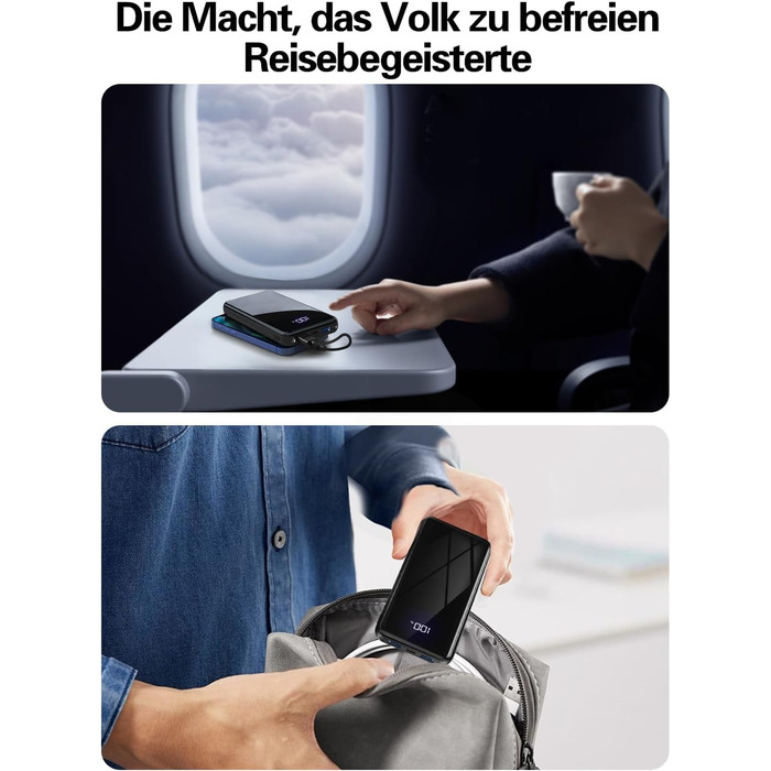 Power Bank 26800mAh з швидкою зарядкою 22.5W USB-C PD3.0 та QC4.0, LED дисплеєм, сірий колір. Сумісний з iPhone, Galaxy. Для подорожей та кемпінгу