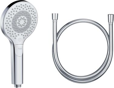 KLUDI-X3 Universal Shower Head with Hose, optional shower spray, water-saving with 3 spray patterns (Body, Hair, Skin), easy-to-clean shower head Ø 11.7 cm, shower hose 1.60 m