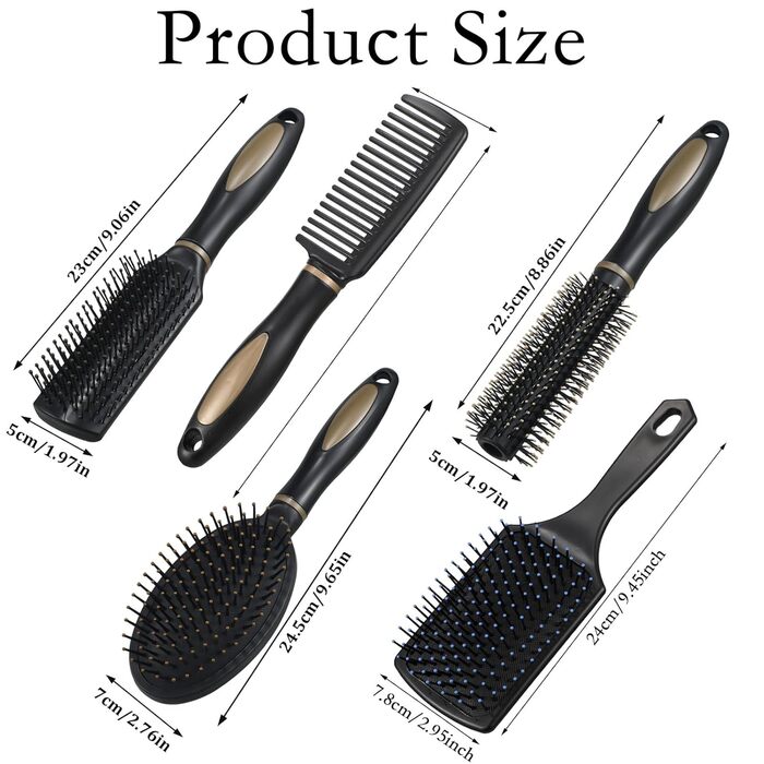 Набір гребінців для волосся 5 шт. Масажні гребінці, круглі гребені з отворами для вентиляції, гребінець для жінок та чоловіків, для дому та подорожей