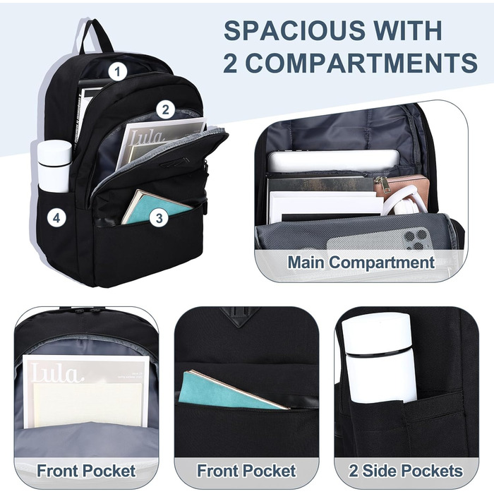 Рюкзак RAVUO для чоловіків та жінок, 15.6 дюймів, водонепроникний, для підлітків, шкільний, туристичний, чорний