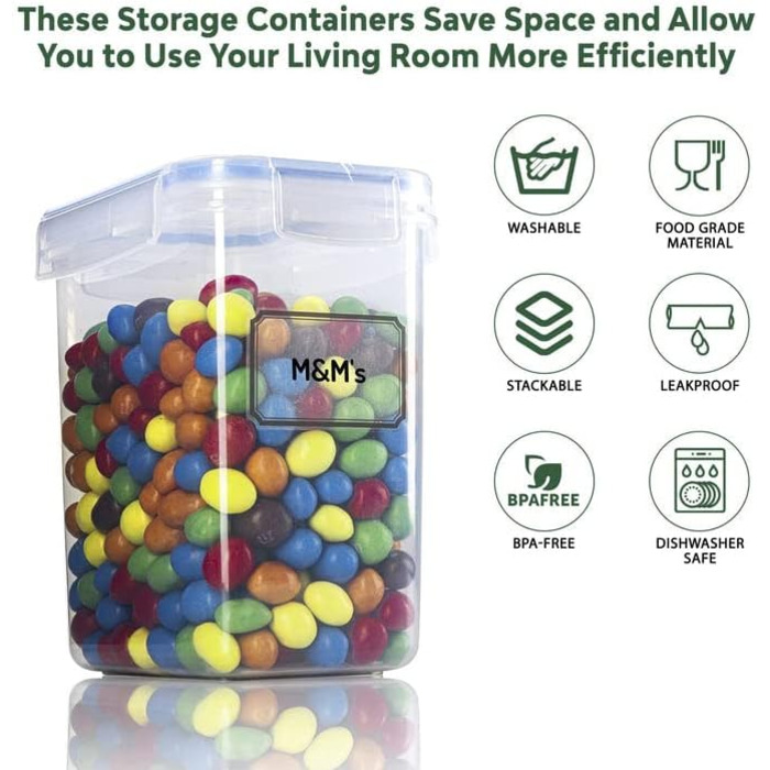 TNM Storage Container Set (4x1.6L), Airtight Food Storage Boxes for Kitchen - Plastic Containers with Lids, Cereal Dispenser & Freshness Containers, BPA-free Plastic, Storage for Noodles, Cereal, Rice, Flour - Coloured Food Container 1.6l