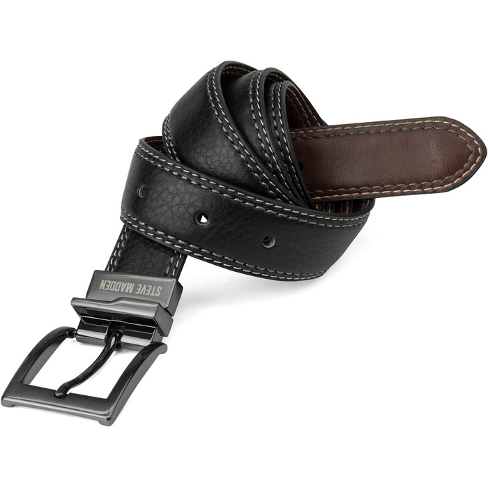 Чоловічий шкіряний ремінь Steve Madden, чорний/коричневий (двоколірний)