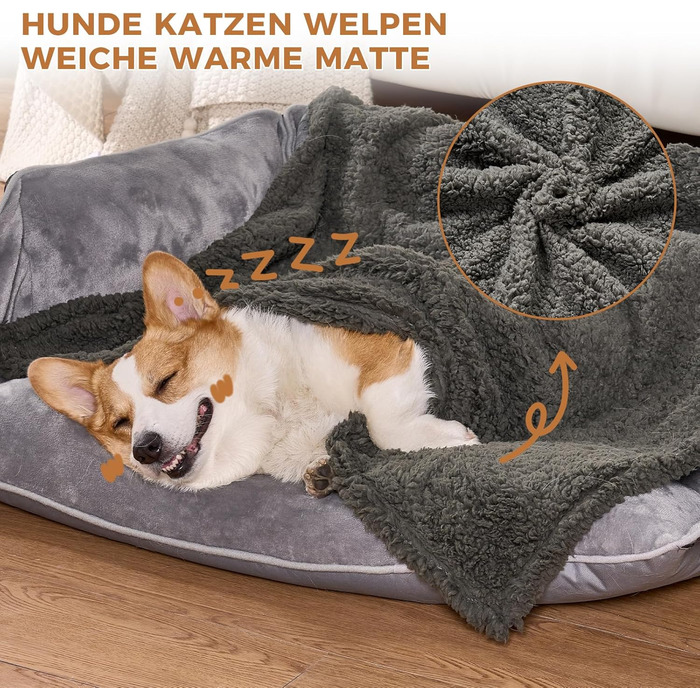 Водонепроникний коврик для собак, миючий, 120 x 100 см, двосторонній, для собак та котів середніх та великих порід, захист дивану та ліжка, м'який Sherpa Fleece та фланель, сірий L (120 x 100 см)