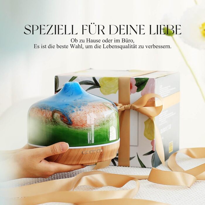 Ароматичний дифузор Porseme Aroma 500 мл, скляний зволожувач повітря, ультразвуковий аромадифузор з LED-підсвіткою 7 кольорів, для ефірних олій, працює до 21 години, тихий, для дому (Rosegold)