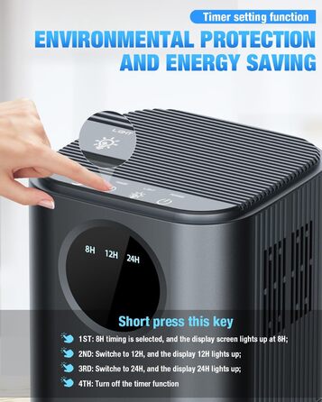 Електричний осушувач повітря Homtronics 1700 мл, портативний, тихий, з автовимкненням, 7 кольорів, для ванної, спальні, шафи, офісу, срібний