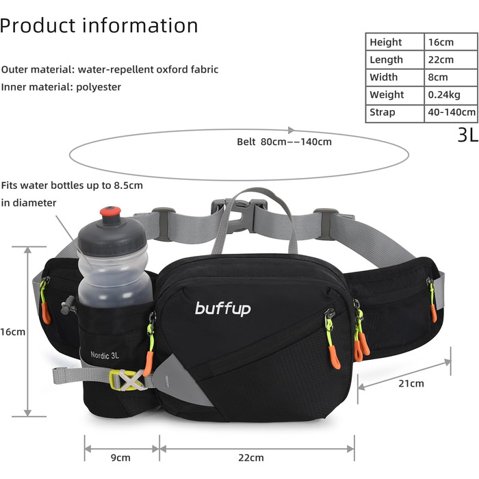 Спортивна поясна сумка на пояс для собак, для тренувань, велосипеду, бігу, піших прогулянок, чоловіча/жіноча (Чорний)