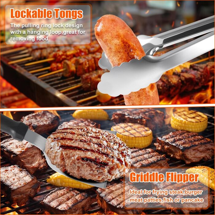 Набір аксесуарів для грилю JUAUO 27TLG: Тепаньякі, прес для бургерів, щипці, сумка, нержавіюча сталь (27 шт.)