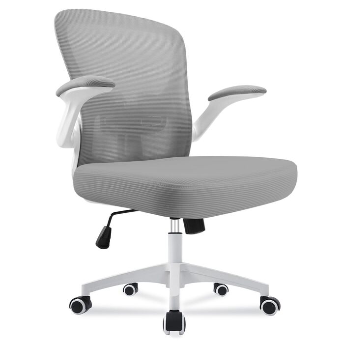 Ергономічне крісло для офісу та робочого столу з підйомними підлокітниками, регульованою підтримкою попереку, регульованою висотою поворотного п'єдесталу та спинкою з сіткою, що нахиляється до 130°, (Сірий)