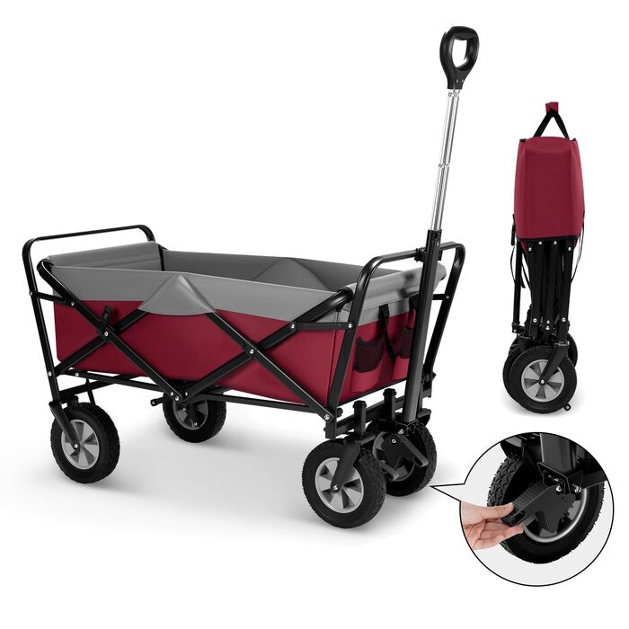 Візок-теліжка EUGAD Bollerwagen 100л Fuchsia + Grau, складаний, для саду, кемпінгу, пляжу, вантажопідйомність 180 кг