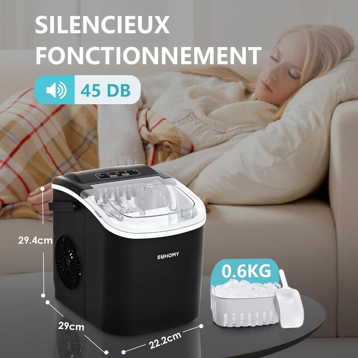 Машина для приготування льоду EUHOMY 12 кг, чорна. Швидке приготування, портативна, самоочищення.