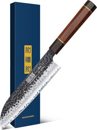Японський ніж Kiritsuke HOSHANHO 23 см, професійний кухонний ніж з 9 шарів вуглецевої сталі, ніж шеф-кухаря, універсальний ніж з подарунковою коробкою (18 см ніж Сантоку)