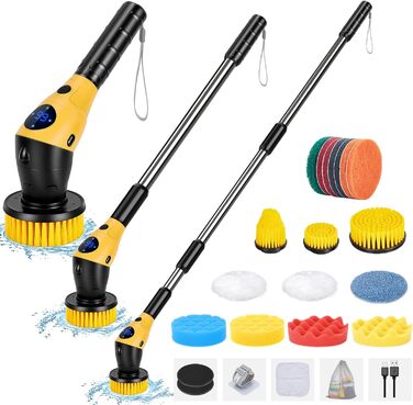 WADEO Electric Cleaning Brush, 17-in-1 Electric Cleaning Brush with Interchangeable Brush Heads and Adjustable Handle, Electric Scrub Brush for Bathroom, Kitchen, Car, Tiles, Floor