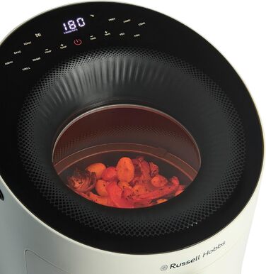 Russell Hobbs Hot Air Fryer 5L [10 Programs | with Viewing Window] AirFryer (Oil-free Frying, Frying, Grilling, Roasting, Baking, max 200°C, Dishwasher Safe, Cream) SatisFry Panoramic 27421-56