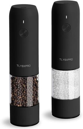 TLYSXPRO Salt and Pepper Grinder Electric 2-Piece Set, USB Rechargeable, Adjustable Coarseness Spice Grinder, Electric Pepper Grinder with LED Light, Cleaning Brush, Kitchen Appliances, Black