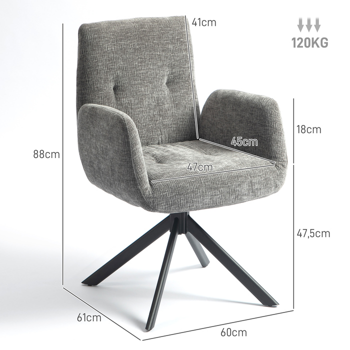 HOMCOM Swivel Armchair Lounge Chair with Wool-Linen Look, Modern Upholstered Chair with Button Tufting, Steel Legs, for Living Room, Bedroom, Dark Grey | Aosom