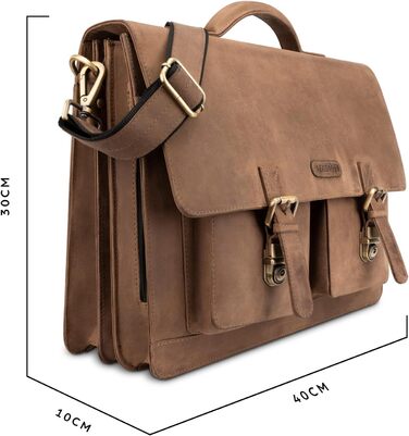 Сумка для ноутбука Leabags Leder Aktentasche чоловіча шкіряна до 15 дюймів, коричнева (M)