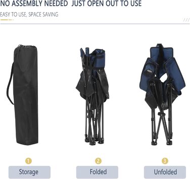 Набір кемпінгових стільців WOLTU 2 шт. з підставкою для ніг, блакитний - пляжний, рибальський, складаний стілець з підсклянником та сумкою для зберігання