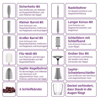 Електричний набір для манікюру та педикюру Nagelfräser: 11 насадок, 9 швидкостей, до 10000 об/хв