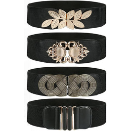 Жіночий еластичний пояс, 4 шт. Чорний вінтажний стрейч-пояс, широка ретро мода для жінок