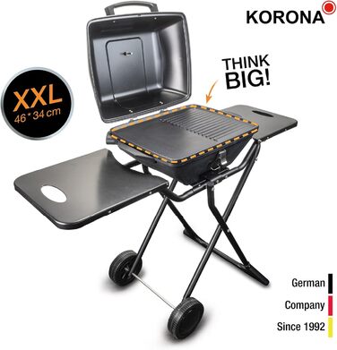 Електричний гриль Korona 46221 XXL 2200 Вт з великим гриль-решіткою 51x30 см, захистом від вітру, індикатором, роликами та плавним регулюванням температури