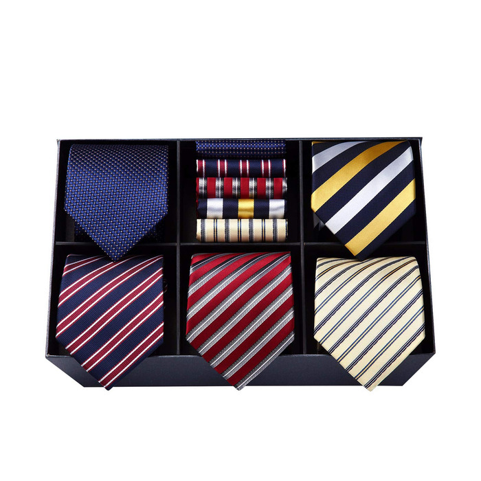 HISDERN Комплект краваток для чоловіків (5 шт.) з кишеньковим хустинкою. Класичні краватки з шовку для весілля та особливих випадків. У подарунковій коробці.