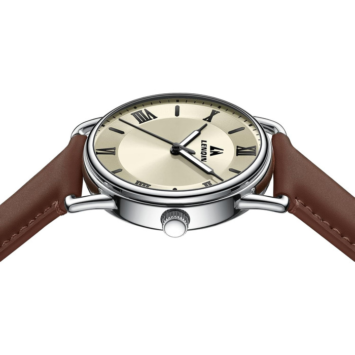 Годинник чоловічий LN LENQIN: аналоговий кварцовий годинник для чоловіків, водонепроникний 30M, з шкіряним ремінцем, стильний бізнес-годинник (Ln-0561, темно-коричневий, срібло, золото)