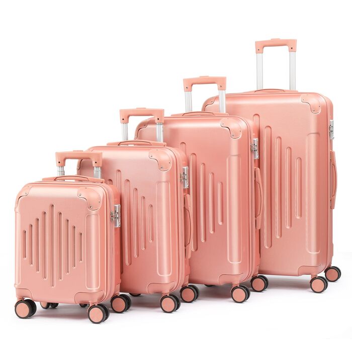 Набір валіз LALAHO 4 шт., дорожній набір, валізи з ABS пластику, набір для багажу з телескопічною ручкою, ручна поклажа (Рожеве золото, набір валіз 4 шт. (Ромби))