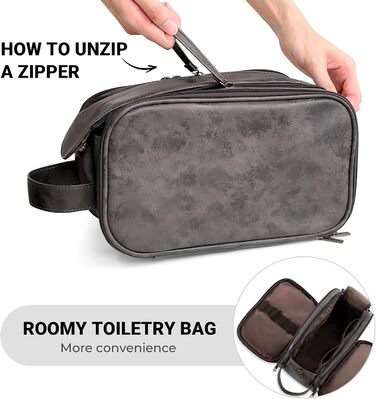 Чоловічий туалетний набір Elviros, подарунок для чоловіків, водонепроникний з PU-шкіри, велика кишеня для подорожей, бізнесу, спорту, ванної кімнати, темно-сірий, розмір L, 30,5 x 17 x 18 см