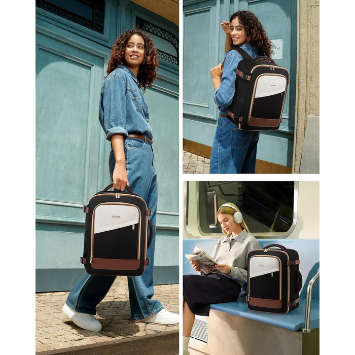 Рюкзак ручної поклажі LOVEVOOK 45x36x20, 32L для Ryanair, Eurowings, Wizz Air (40x30x20cm, зелений+бежевий)