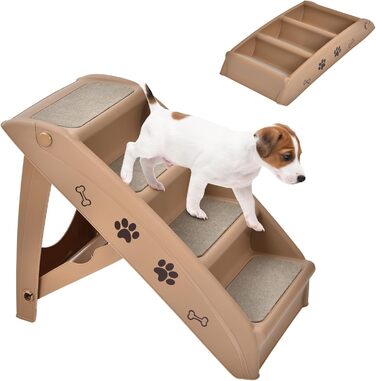 Сходинка для тварин SOARS: 4 сходинки, килимок з повсті, для котів та собак до 60 кг, антиковзаюча, для ліжка, авто, дивану (Коричневий)