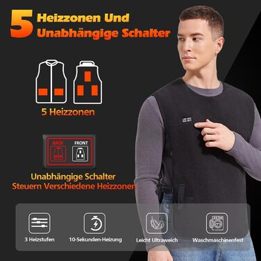 Обогревна жилетка для чоловіків та жінок з Powerbank, USB-живлення, 3 температурні режими, 5 зон обігріву, для активного відпочинку та зими