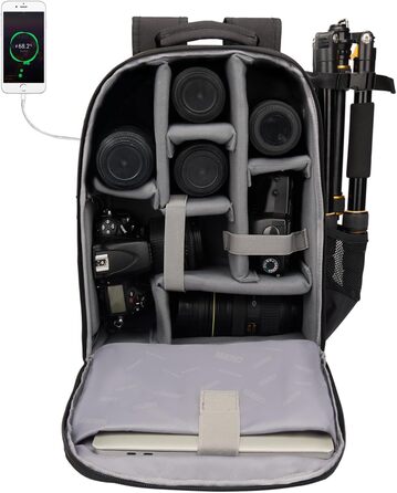 CADeN Рюкзак для камери, фоторюкзак, сумісний з Canon, Nikon (чорний) (2.0, L)