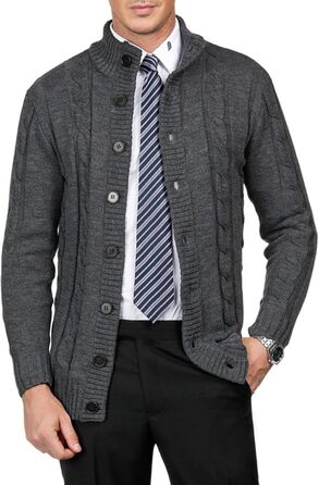 Чоловічий в'язаний кардиган PJ PAUL JONES з ґудзиками, візерунок коси, для осені/зими, темно-сірий, розмір M