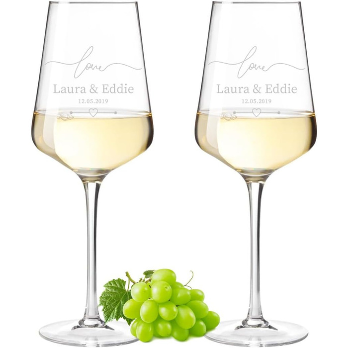 Leonardo Puccini Weinglas 560 ml 2-piece Set with Engraving for Couples - Anniversary and Engagement Gifts - Personalized Wedding Gift - Wine Glass for Women and Men - Glass Wine Goblet