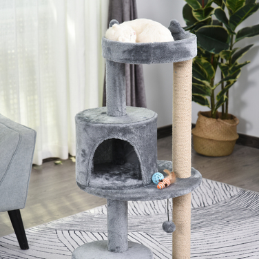 PawHut Multi-Level Cat Tree with Cave, Perches, and Scratching Posts - Large, Stable, and Luxurious with Sisal and Plush Fabric - Gray, 48x48x104 cm