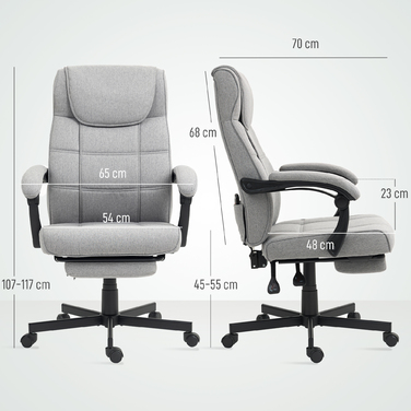 HOMCOM Office Chair with Massage Function Ergonomic Executive Chair with Recline Function Footrest Height Adjustable 360° Swivel Desk Chair Computer Chair with Linen Look, Grey | Aosom