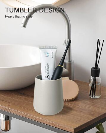 Toothbrush Holder, Matte Black, 2 Pieces, Ceramic Toothbrush Holder, Toothbrush and Toothpaste Organizer for Bathroom, Home Decoration, Countertop, Dresser (Matte Gray)