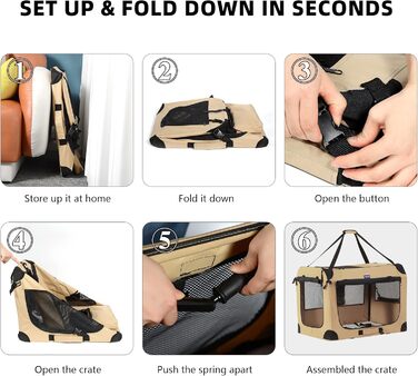 Транспортний бокс для тварин Petprsco з м'якими стінками, 3-дверний, складний, з ременями, для котів та собак, 81x58x58 см, бежевий