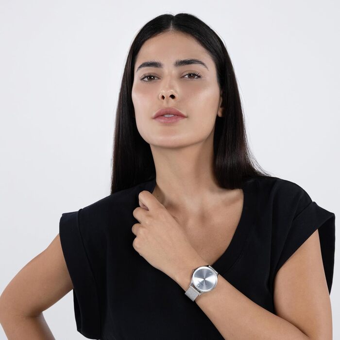 Жіночий аналоговий кварцовий годинник Calvin Klein Timeless Mesh 38мм, сріблястий, зі сталевим плетеним або шкіряним ремінцем