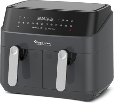 Аерофритюрниця TurboTronic Doppel XXL 9л (2х4.5л) з цифровим керуванням, сіра - фритюрниця без олії, 12 програм