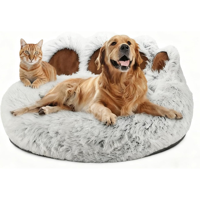 М'яке ліжко для собак та котів у вигляді лап ведмедя, 50 см. Легко миється, антиковзаюче, тепле місце для сну для маленьких та середніх собак/кішок/кроликів. Колір: сірий кавовий (діаметр 65 см, світло-сірий)