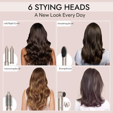 Airstyler 6-в-1 з LCD-дисплеєм: фен-щітка, стайлер для волосся, локони, об'єм, випрямлення, сушка, 110000 обертів/хв