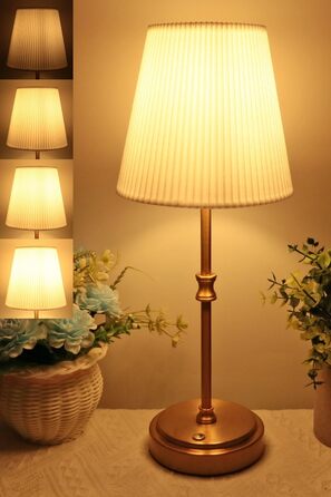 LED настільна лампа бездротова, акумуляторна, 3000mAh, торшер для спальні, вітальні, на терасу, регулювання яскравості, сенсорне управління, ретро-золотий