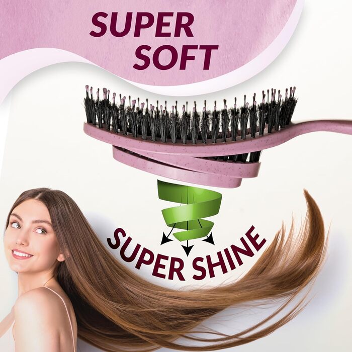 Щітка для волосся marQus Bio з щетиною дикого кабана без заплутування - розпушувач з подвійною спіральною пружиною - професійна щітка для розчісування всіх типів волосся, екологічні матеріали - для мокрого та сухого волосся, блиск, об'єм, Blush Blush-Shin