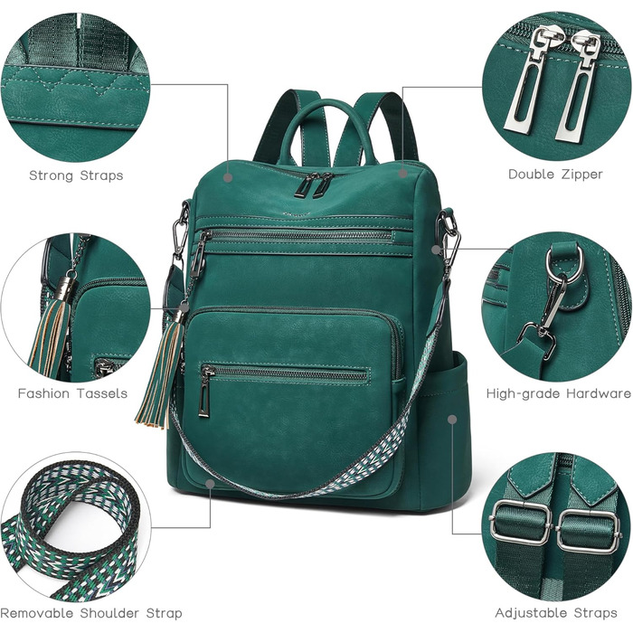 Шкіряний рюкзак-сумка для жінок Shrrie: модна, перемикається, для подорожей, vintage темно-зелений