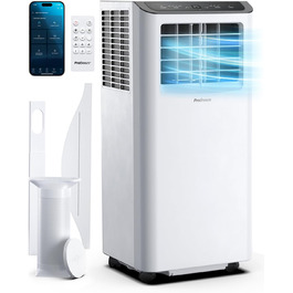 Мобільний кондиціонер Pro Breeze™ 4-в-1: охолоджувач, вентилятор, осушувач повітря, нічний режим, клас енергоефективності A, комплект ущільнювача для вікна, пульт дистанційного керування та таймер 24 години, білий (12000 BTU, Smart App)